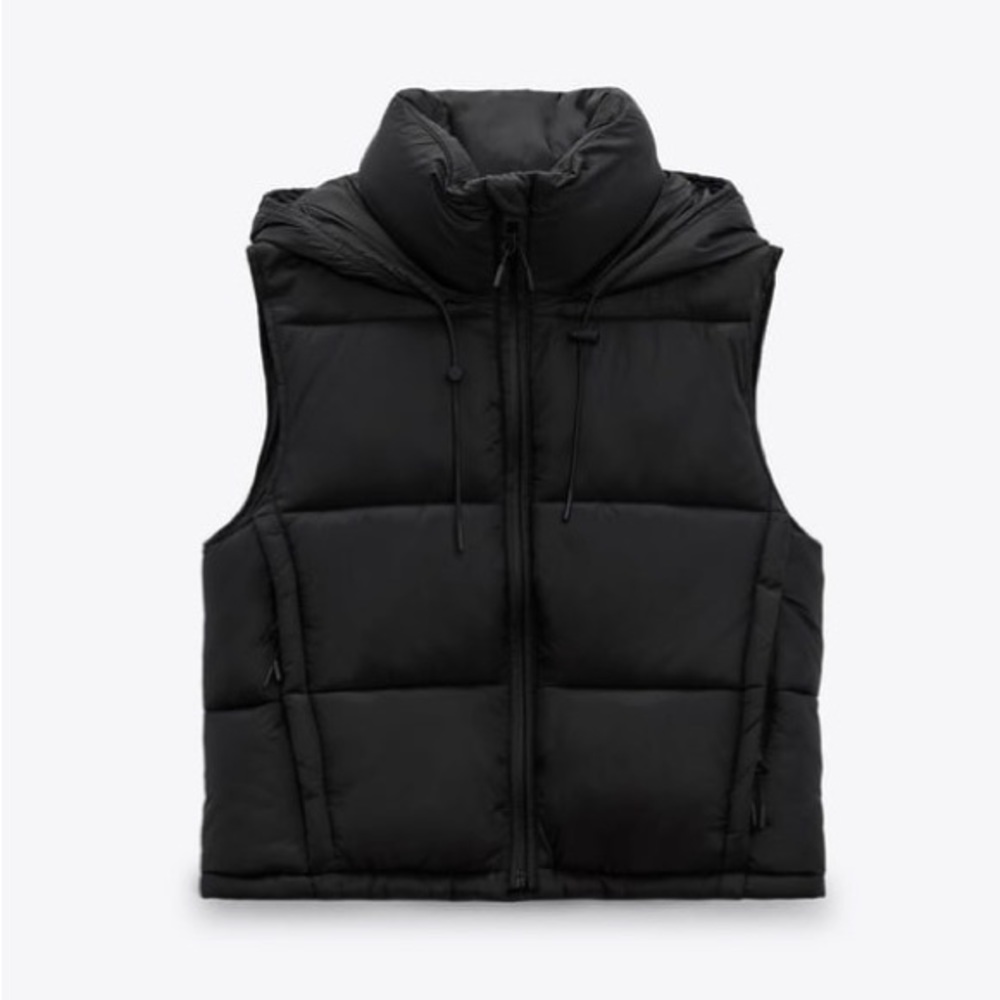 ZARA Black Puffer Vest | hooded